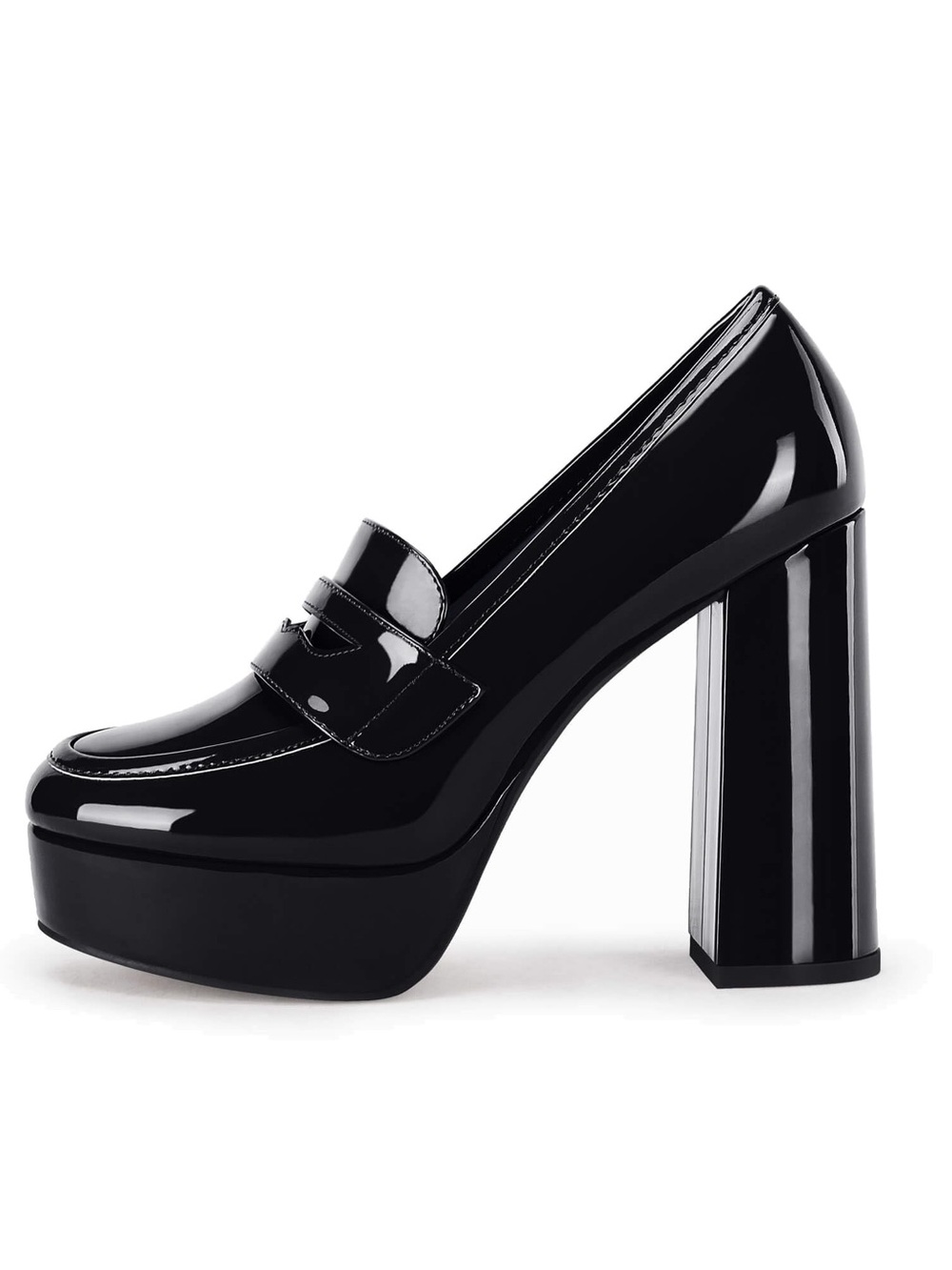 Coutgo Womens Platform Heels Loafers Chunky High Heel Closed Toe Patent Leather